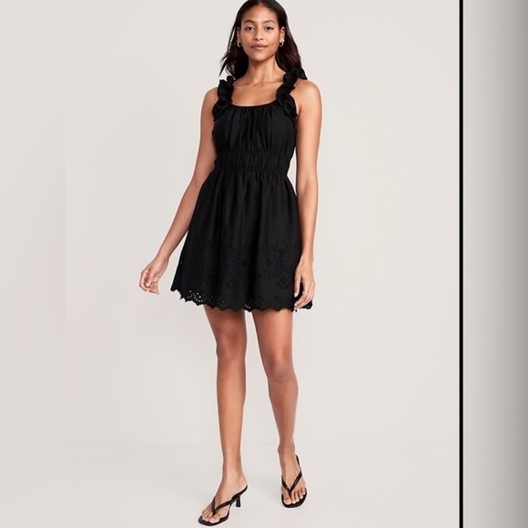 Old Navy Black Ruched Mini Sundress cotton blend - Picture 1 of 13